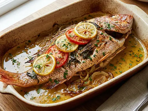 Huachinango al horno con vino blanco