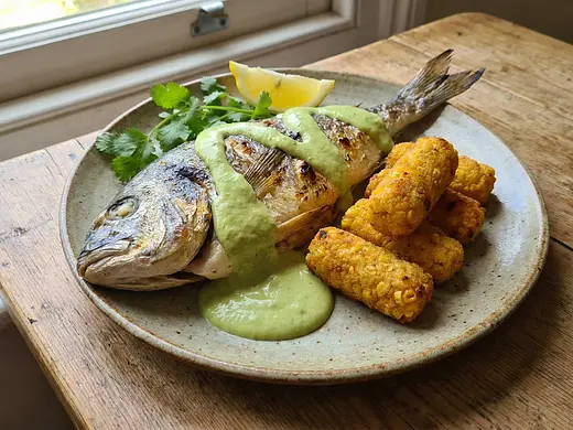 Dorada al horno con salsa de aguacate