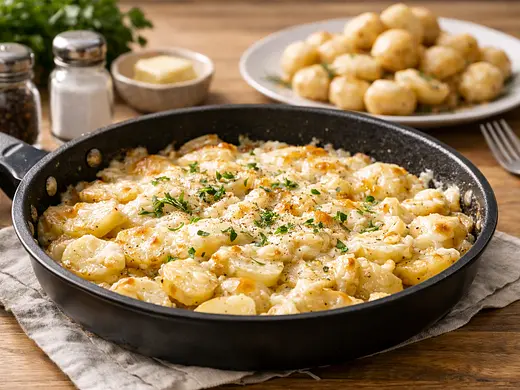 Papas a la sartén con crema y queso