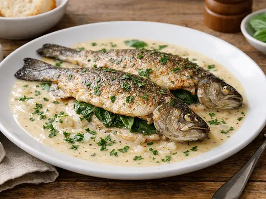 Truchas a la Crema con Albahaca Fresca