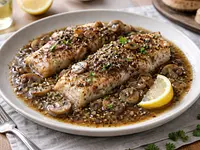 Mero con champiñones y chocolate