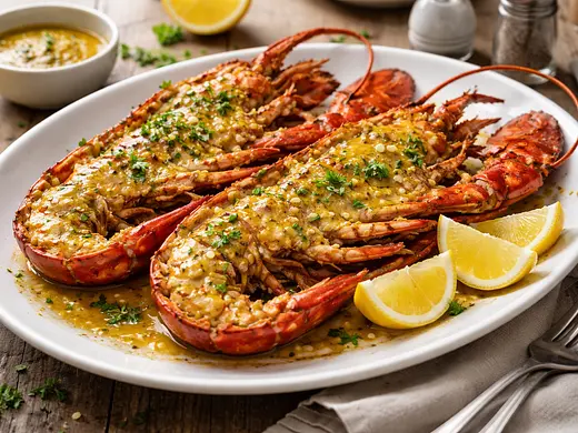 Langosta al horno con mantequilla y mostaza