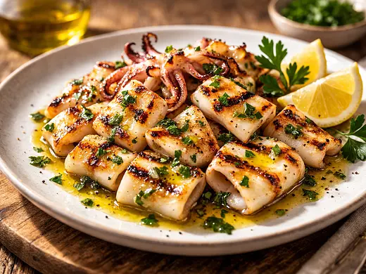 Calamares a la Parrilla con Vinagreta Clásica