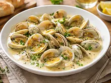 Almejas blancas en salsa de vino