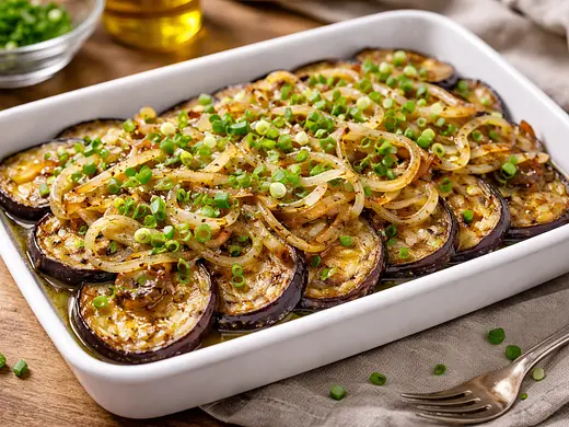 Berenjenas fritas con cebolla