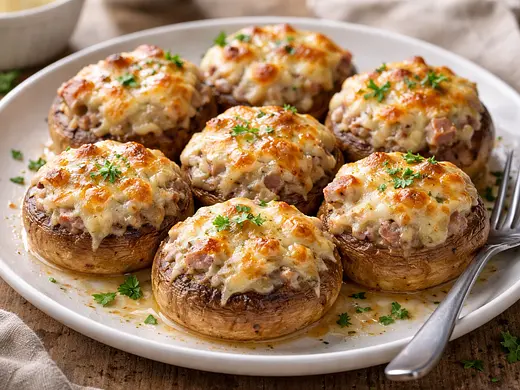 Champiñones rellenos de jamón y queso