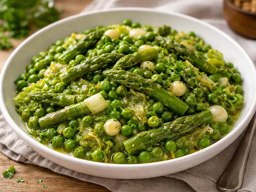 Chícharos con Puntas de Espárragos Salteados