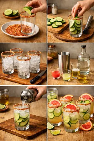 Paloma verde de mezcal con pepino y toronja - guia visual del proceso