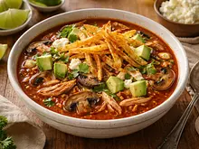 Sopa de Tortilla Cremosa con Hongos y Chipotle