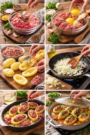 Papas Rellenas de Carne y Tocino - guia visual del proceso