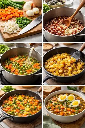 Menestra de verduras con tocino - guia visual del proceso