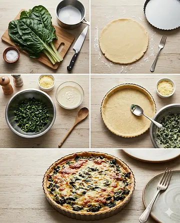 Tarta de acelgas y queso - guia visual del proceso