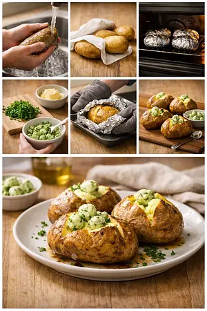 Papas asadas al horno con mantequilla - guia visual del proceso