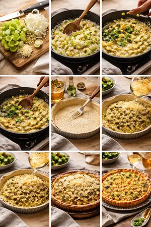 Tarta salada de puerros, cebolla y queso gruyere - guia visual del proceso