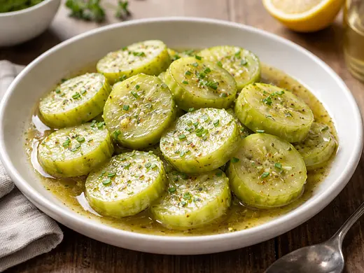 Pepinos cocidos con vinagreta de mostaza