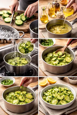 Pepinos cocidos con vinagreta de mostaza - guia visual del proceso