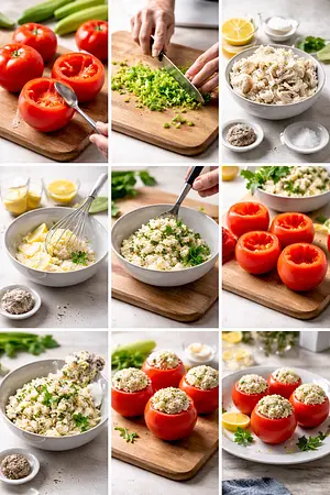 Jitomates rellenos de jaiba - guia visual del proceso