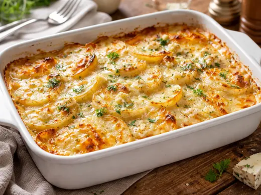 Papas gratinadas con queso roquefort
