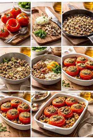 Jitomates rellenos a la provenzal - guia visual del proceso