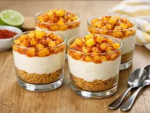 Vasitos Cremosos de Mango Enchilado con Base Crocante