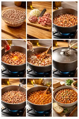 Potaje de frijoles y jamón - guia visual del proceso