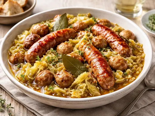 Cocido de castañas y salchichas