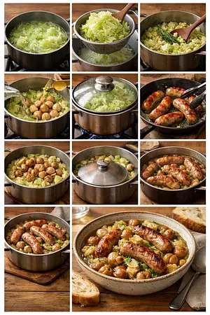 Cocido de castañas y salchichas - guia visual del proceso