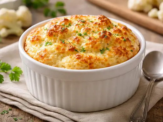 Soufflé de coliflor gratinado