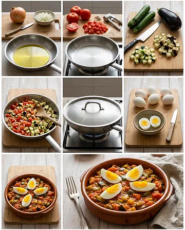Pisto tradicional de verduras - guia visual del proceso