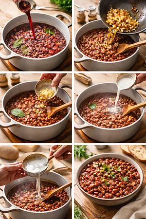 Frijoles guisados con vino tinto y tocino - guia visual del proceso