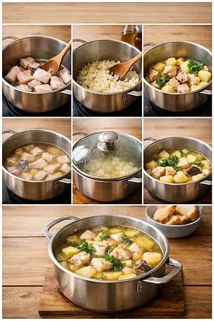 Potaje de congrio tradicional - guia visual del proceso