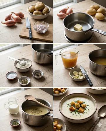 Potaje de chalotas y patatas - guia visual del proceso