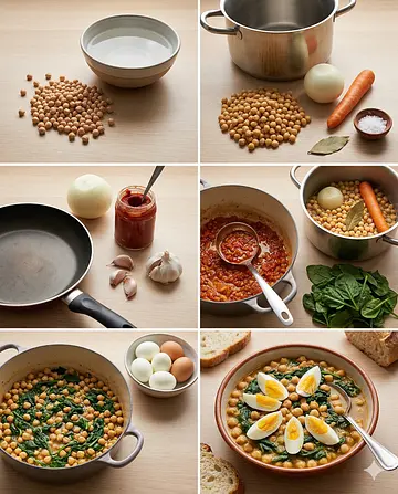 Potaje madrileño de vigilia - guia visual del proceso