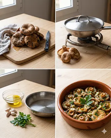 Níscalos al ajillo - guia visual del proceso