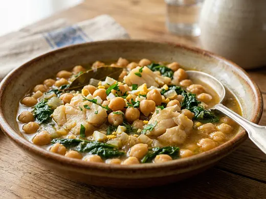 Garbanzos con bacalao y espinacas