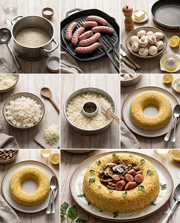 Arroz con champiñones y salchichas - guia visual del proceso