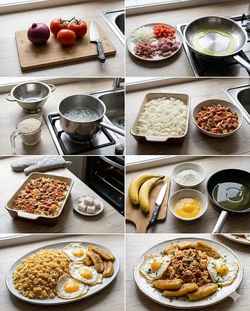 Arroz a la cubana - guia visual del proceso