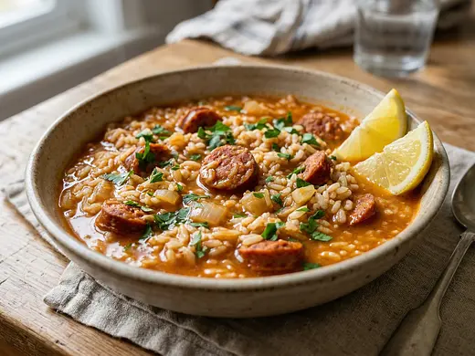 Arroz con chorizo caldoso