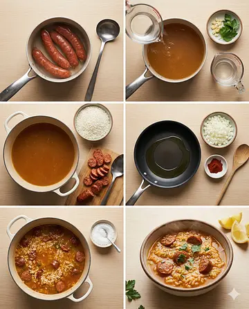 Arroz con chorizo caldoso - guia visual del proceso