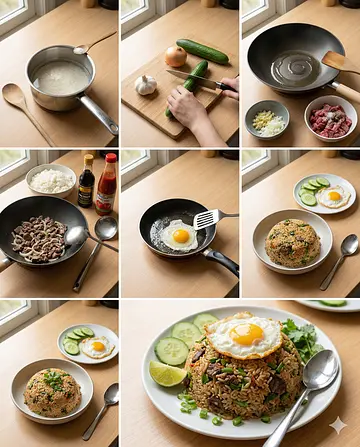 Arroz frito tailandés - guia visual del proceso