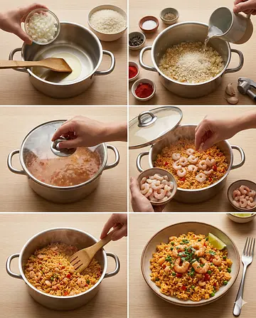 Arroz con camarones - guia visual del proceso
