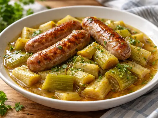 Puerros con salchichas