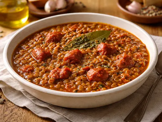 Lentejas estofadas con sobrasada