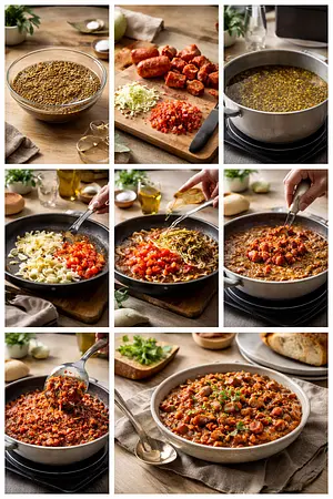 Lentejas estofadas con sobrasada - guia visual del proceso