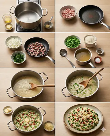 Arroz con chícharos y tocino - guia visual del proceso