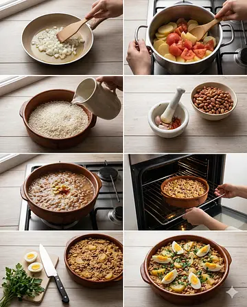 Arroz con legumbres al horno - guia visual del proceso