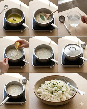 Arroz blanco esponjoso - guia visual del proceso