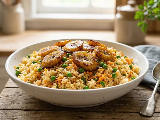 Arroz con plátanos y zanahoria