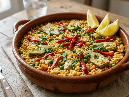 Arroz con verduras y alcachofas