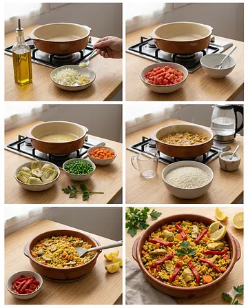 Arroz con verduras y alcachofas - guia visual del proceso